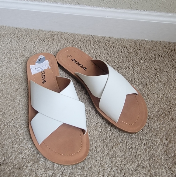 soda sandals white